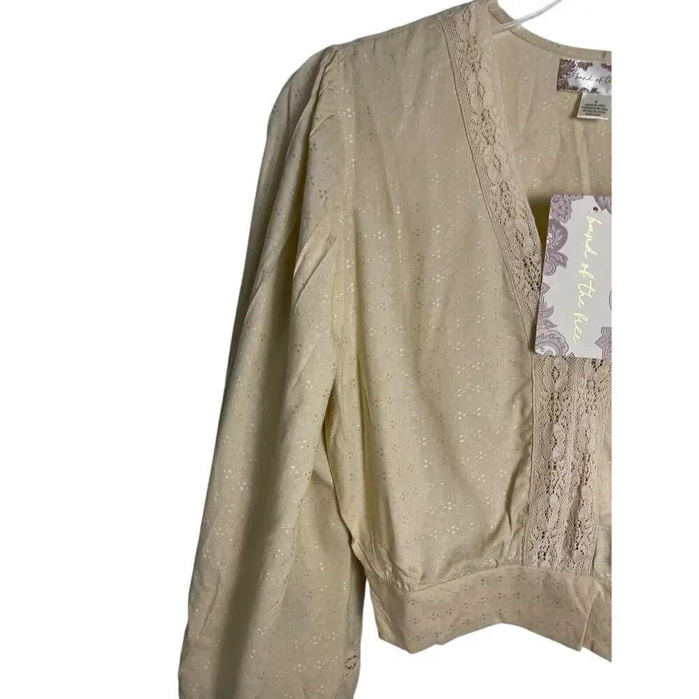 Band of the Free Brie Light Camel Long Sleeve Top Lace Insets Small‎ NWT